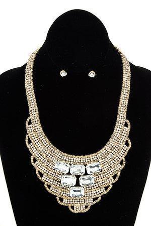 TIERED CRYSTAL GEM BIB NECKLACE SET