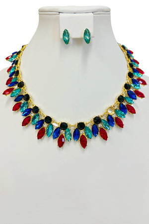 Faceted Crystal Gem Bib Necklace Set