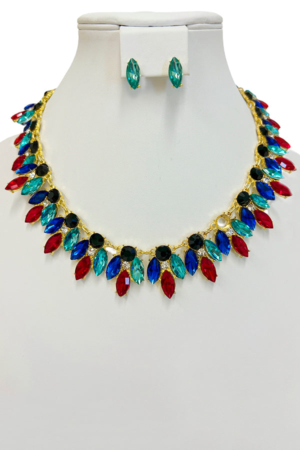 Faceted Crystal Gem Bib Necklace Set