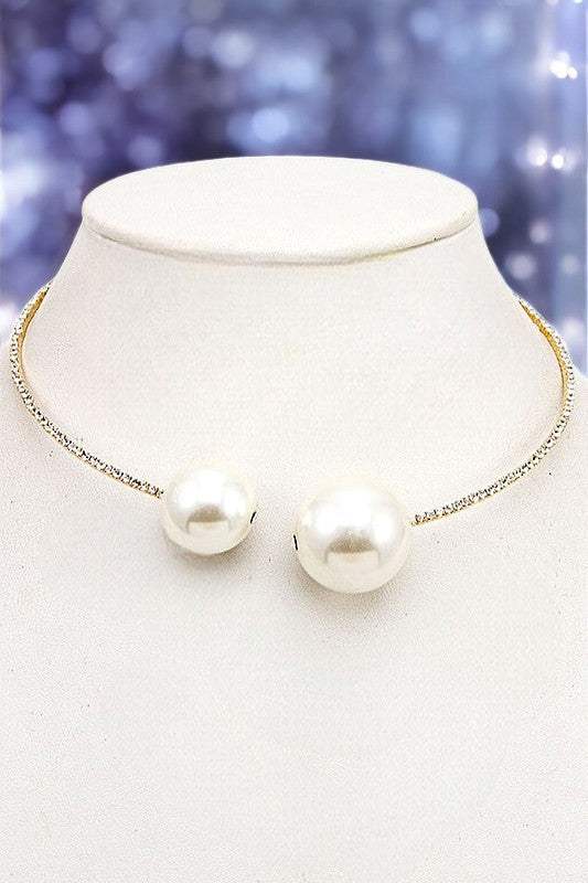 PEARL TIP RHINESTONE PAVE CHOKER NEKCLACE