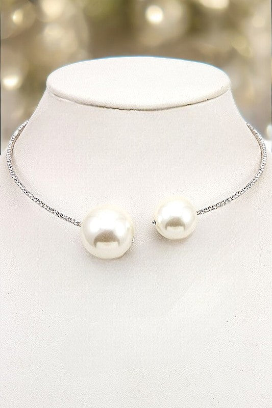 PEARL TIP RHINESTONE PAVE CHOKER NEKCLACE