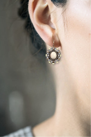 OVAL FRAMED GEM DANGLE EARRING