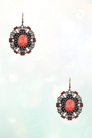OVAL FRAMED GEM DANGLE EARRING