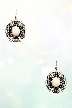 OVAL FRAMED GEM DANGLE EARRING