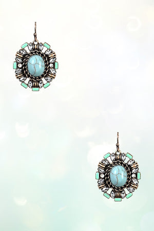 OVAL FRAMED GEM DANGLE EARRING