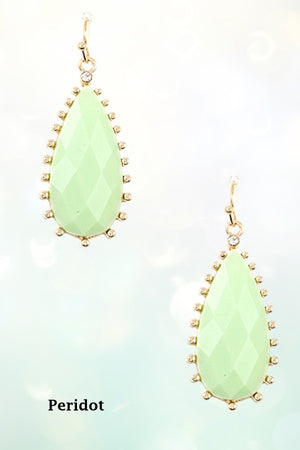 FACETED TEARDROP DOTTED FRAMED DANGLE EARRING