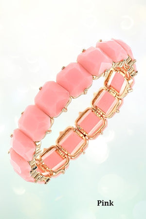 FACETED STONE LINK STRETCH BRACELET