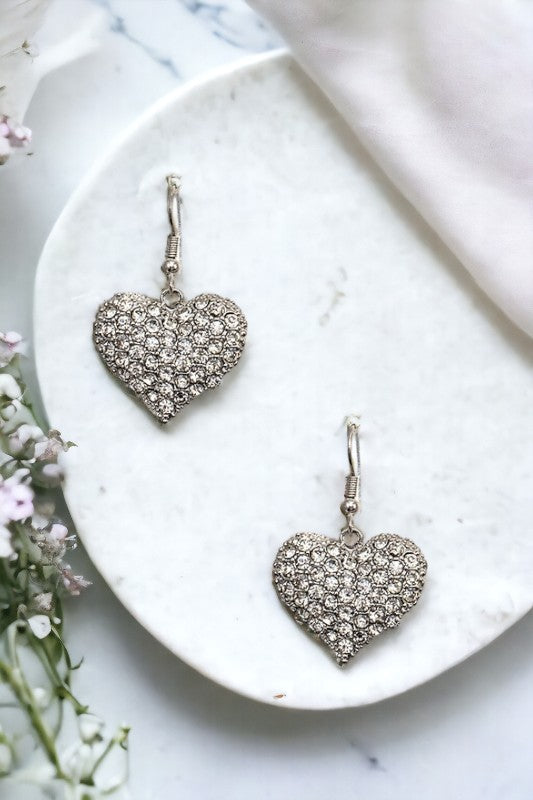 Rhinestone Pave Heart Drop Earring