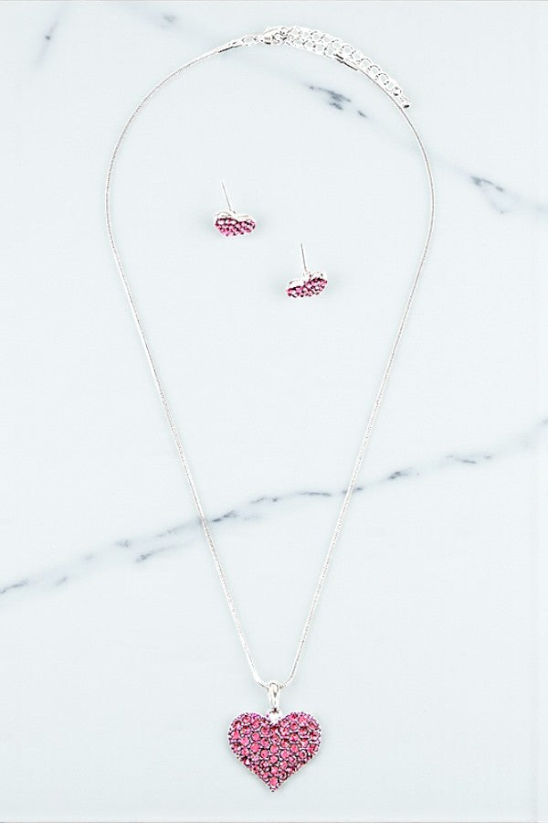 RHINESTONE HEART PENDANT NECKLACE SET