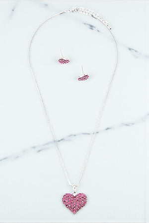RHINESTONE HEART PENDANT NECKLACE SET