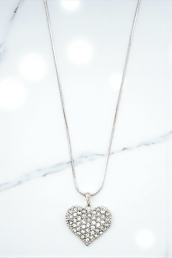 RHINESTONE HEART PENDANT NECKLACE SET
