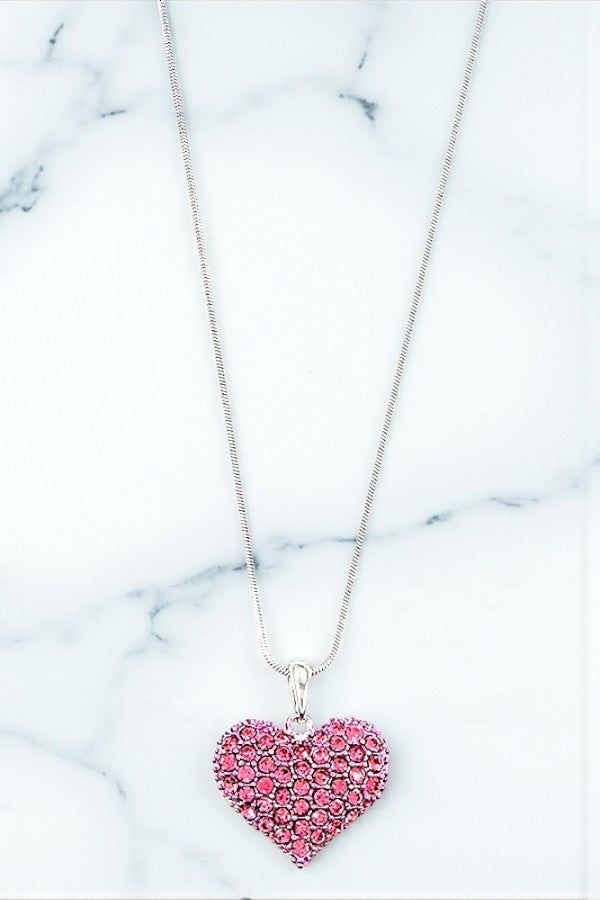 RHINESTONE HEART PENDANT NECKLACE SET