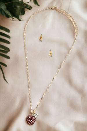 Gem Heart Pendant Necklace Set
