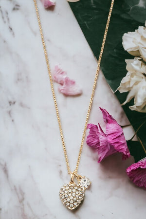 Gem Heart Pendant Necklace Set