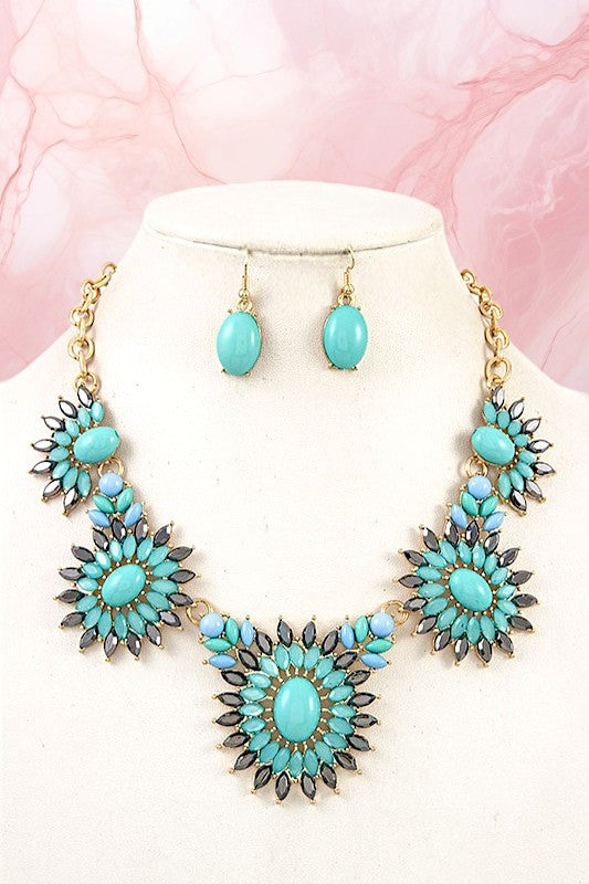 FLORAL STONE BIB NECKLACE SET