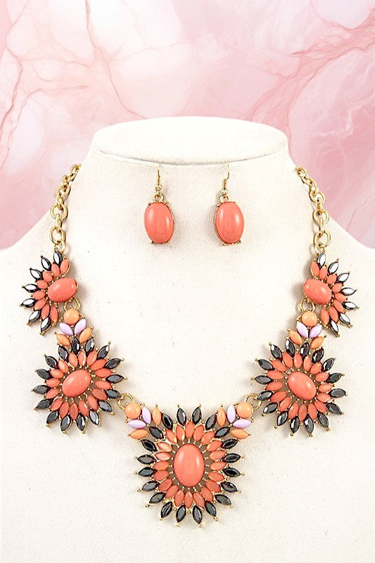 FLORAL STONE BIB NECKLACE SET