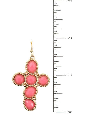 GEM FRAMED CROSS DANGLE EARRING