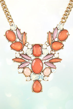 FACETED CRYSTAL GEM BIB NECKLACE AND EARRING SET