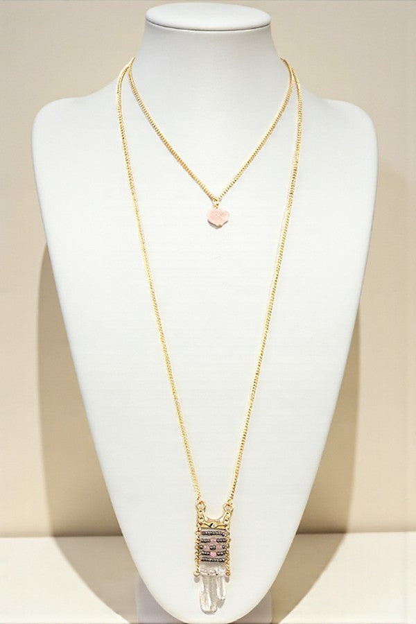 GEM PENDANT AND BEADS LAYERED NECKLACE