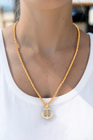 DELICATE ANCHOR PENDANT INTERLACED CHAIN STRAP NECKLACE