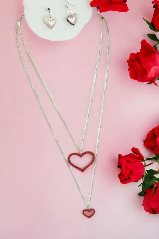 Layered Heart Pendant Necklace Set