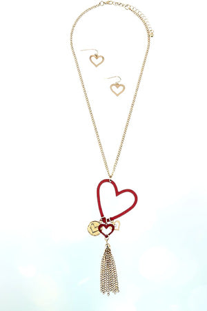 MULTI HEART CHAIN TASSEL PENDANT NECKLACE SET