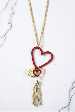 MULTI HEART CHAIN TASSEL PENDANT NECKLACE SET