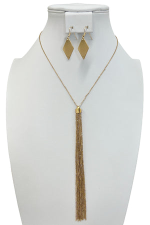 Oblong Chain Tassel Necklace Set