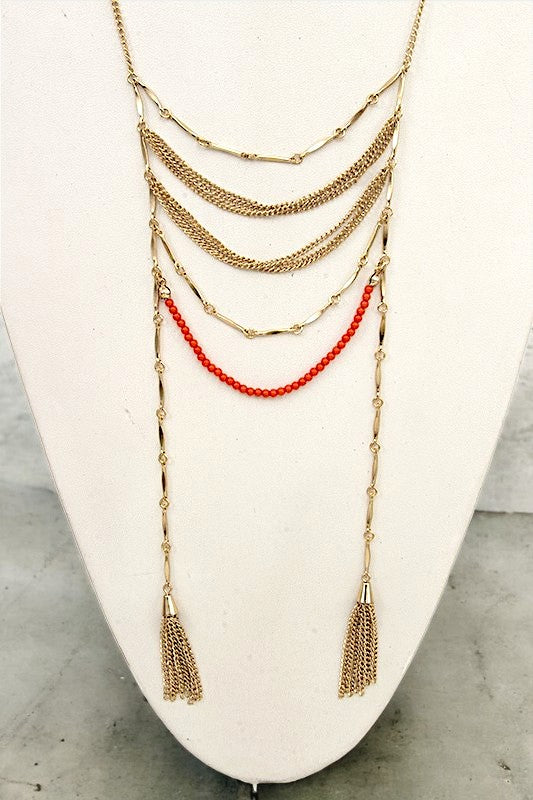 MULTI DRAPED BEAD CHAIN LONG NECKLACE SET