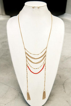 MULTI DRAPED BEAD CHAIN LONG NECKLACE SET