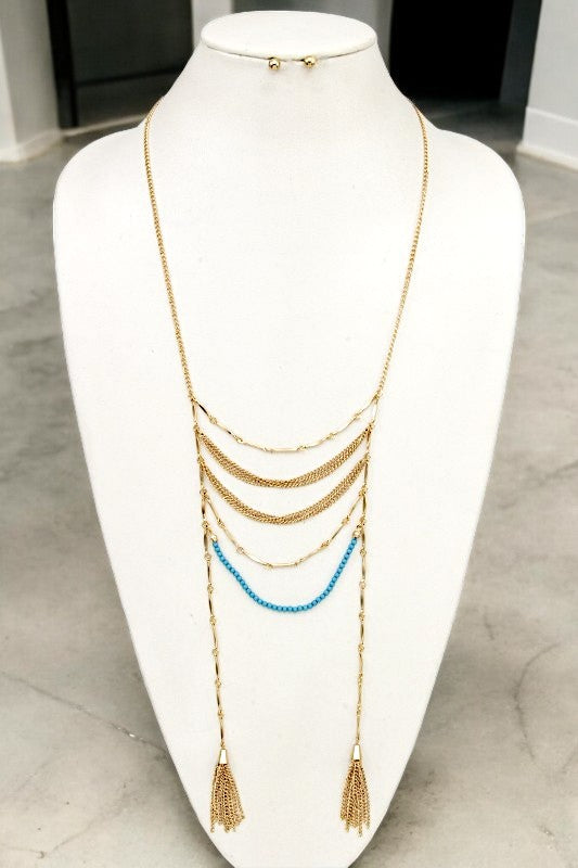 MULTI DRAPED BEAD CHAIN LONG NECKLACE SET