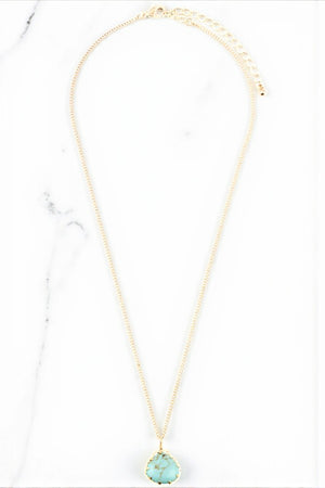 SEMI PRECIOUS FRAMED STONE PENDANT NECKLACE