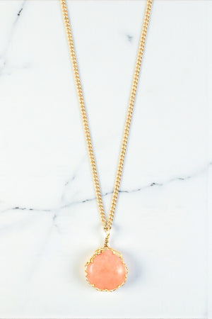 SEMI PRECIOUS FRAMED STONE PENDANT NECKLACE