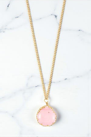 SEMI PRECIOUS FRAMED STONE PENDANT NECKLACE