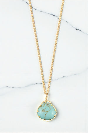 SEMI PRECIOUS FRAMED STONE PENDANT NECKLACE