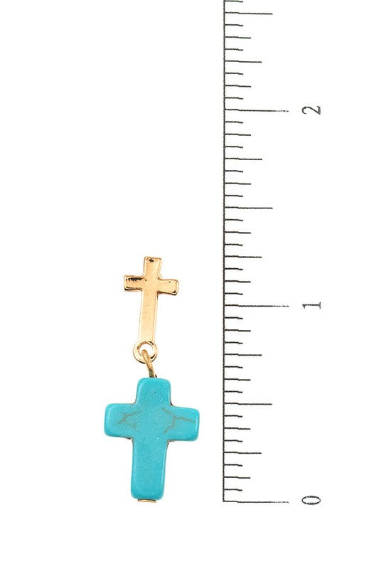 DOUBLE CROSS GEM DANGLE EARRING