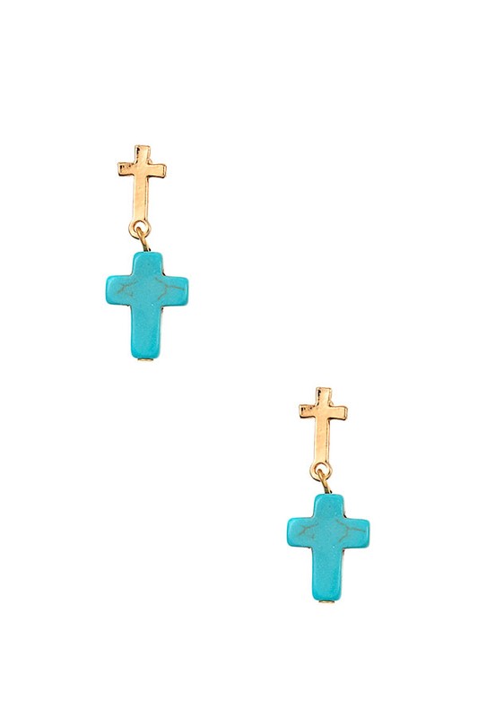 DOUBLE CROSS GEM DANGLE EARRING