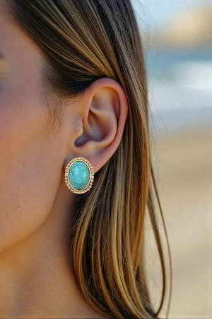 OVAL FRAMED TURQUOISE GEM POST STUD EARRING