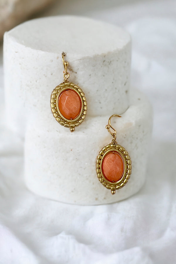 Oval Framed Gem Dangle Earring