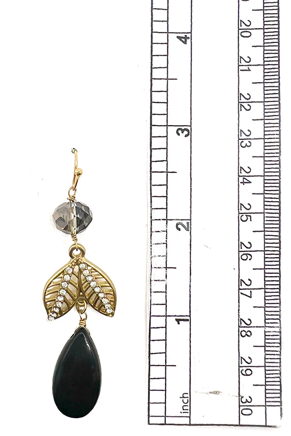 Leaf Teardrop Gem Dangle Earring