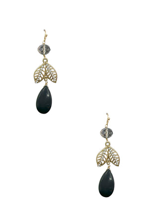 Leaf Teardrop Gem Dangle Earring