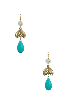 Leaf Teardrop Gem Dangle Earring