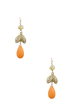 Leaf Teardrop Gem Dangle Earring