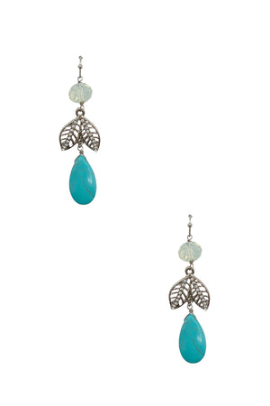 Leaf Teardrop Gem Dangle Earring