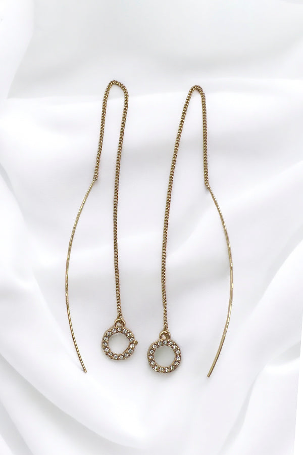 Round Gem Pave Chain Drop Earring