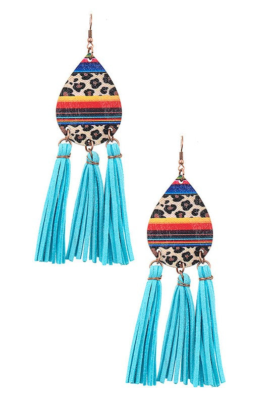 MIX PRINT TEARDROP TASSEL EARRING