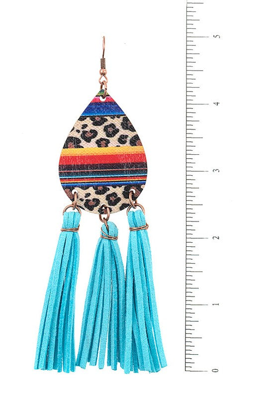 MIX PRINT TEARDROP TASSEL EARRING