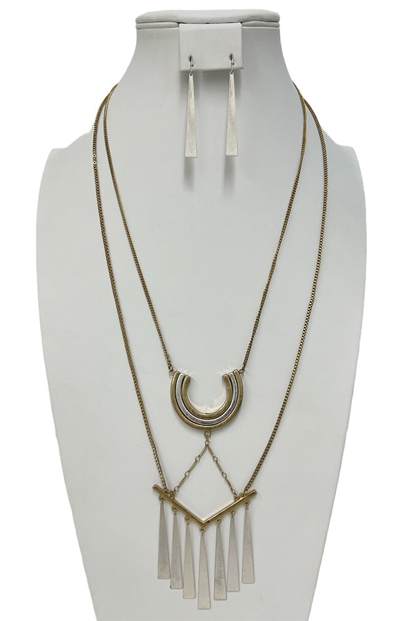 Layered Curved Pendant Bar Dangle Necklace Set