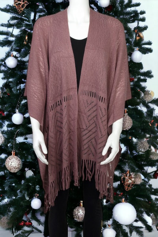 Cut Out Pattern Fringe Ruana