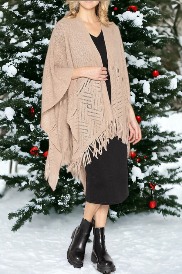 Cut Out Pattern Fringe Ruana